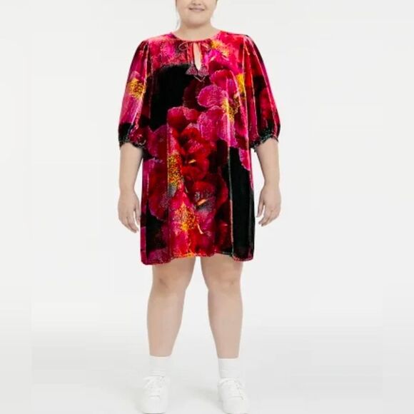 Johnny Was Vesna Dress Plus Size XXL Red Floral Velvet Whimsigoth Peasant Boho - Picture 4 of 9